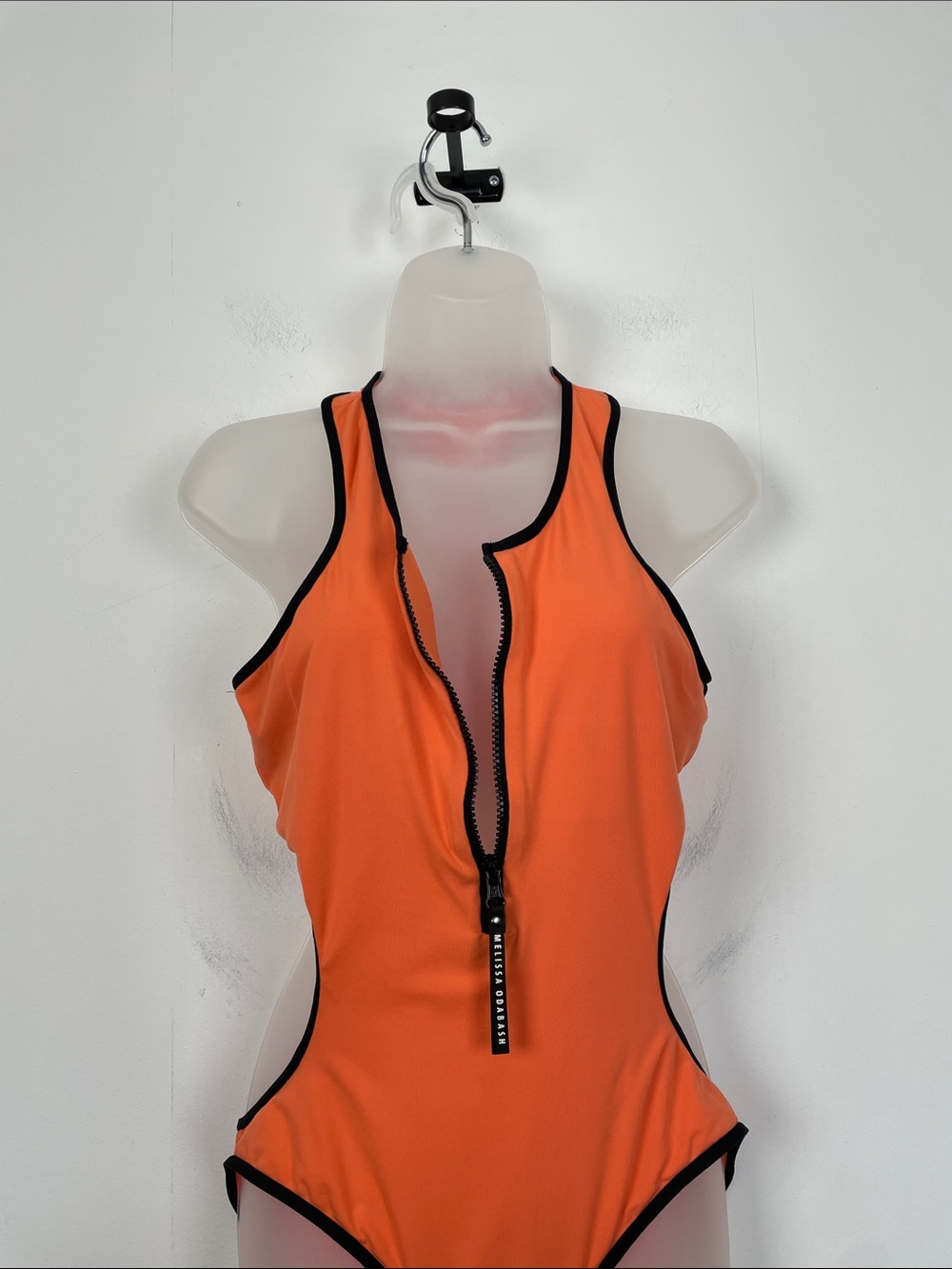 Melissa Odabash Cutout Orange Racerback Women's One-Piece Swimsuit 1/2 Zip Front - Picture 4 of 9